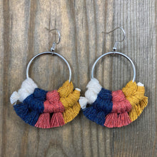 Load image into Gallery viewer, Multicolored Fringe Earrings Sm - Natural, Navy, Pomegranate &amp; Mustard
