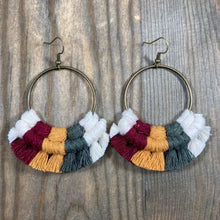 Load image into Gallery viewer, Multicolored Fringe Earrings Lg - Natural, Burgundy, Marigold, Army Green
