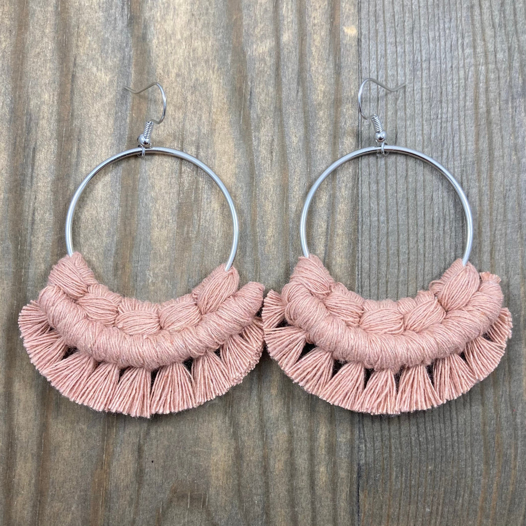 Large Fringe Earrings - Dusty Blush Pink