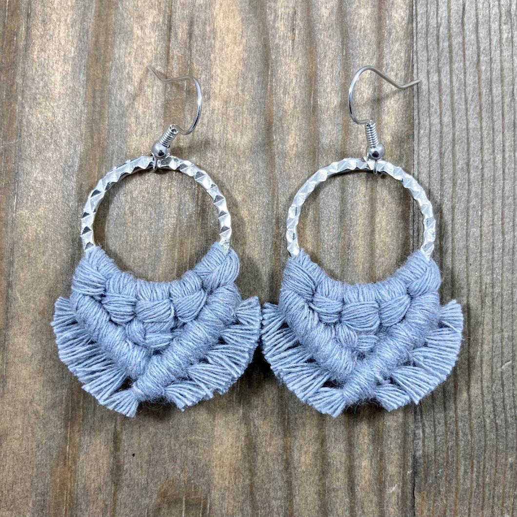 Small Square Knot Earrings - Gray & Silver