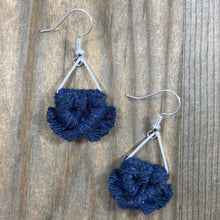 Load image into Gallery viewer, Micro Fringe Triangle Earrings - Navy &amp; Silver
