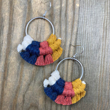 Load image into Gallery viewer, Multicolored Fringe Earrings Sm - Natural, Navy, Pomegranate &amp; Mustard
