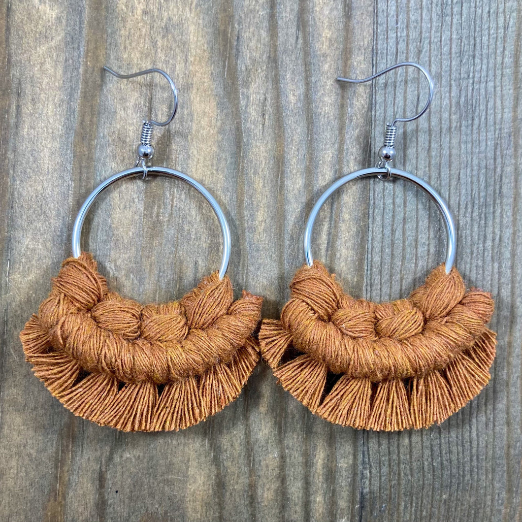 Small Fringe Earrings - Cinnamon & Silver