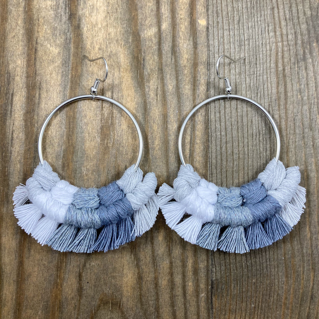 Multicolored Fringe Earrings - Grays