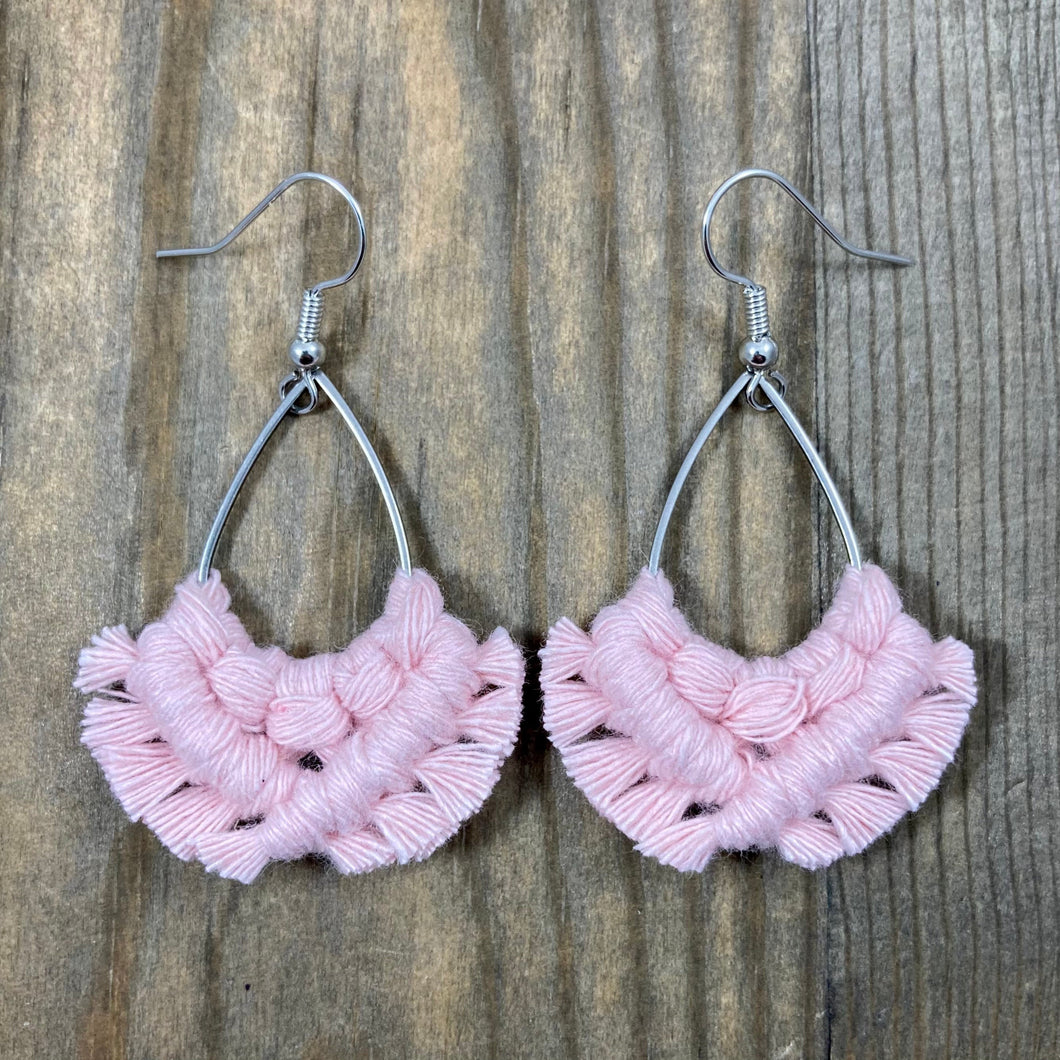 Small Teardrop Fringe Earrings - Baby Pink