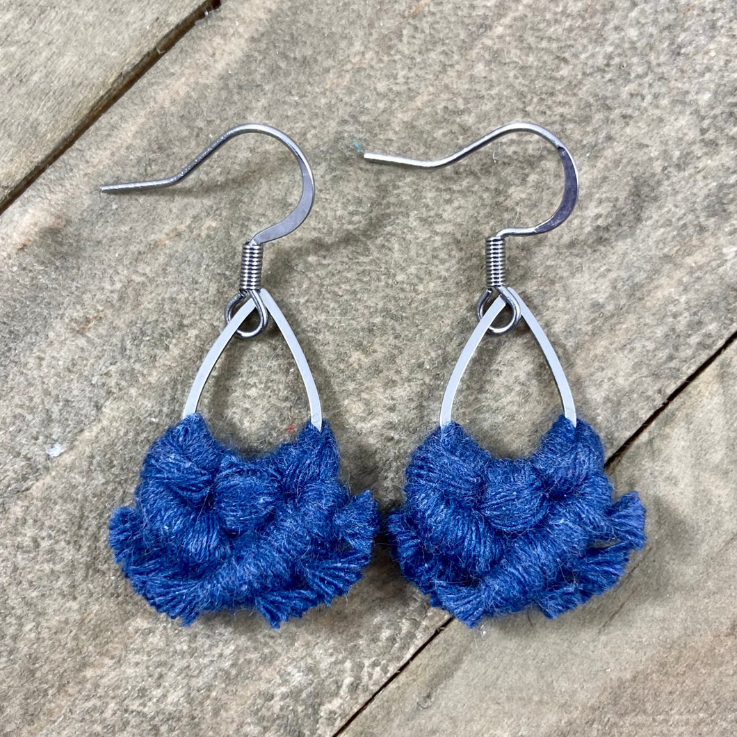 Mini Teardrop Fringe Earrings - Denim Blue