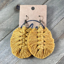 Load image into Gallery viewer, Feather Fringe Earrings - Mustard &amp; Bronze
