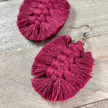 Load image into Gallery viewer, Boho Feather Fringe Earrings- Burgundy
