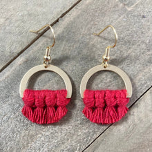 Load image into Gallery viewer, Small Brass Fringe Earrings - Red
