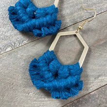 Load image into Gallery viewer, Geometric Fringe Earrings - Peacock Blue
