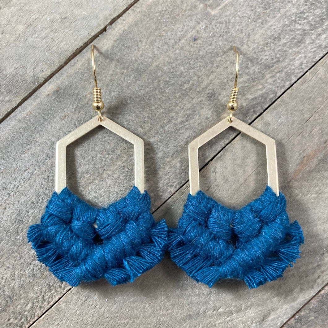 Geometric Fringe Earrings - Peacock Blue