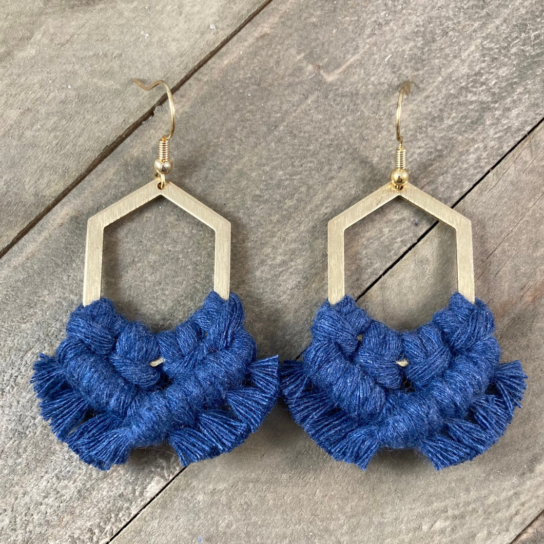 Geometric Fringe Earrings - Denim Blue