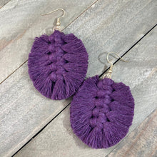 Load image into Gallery viewer, Feather Fringe Earrings - Eggplant Purple &amp; Gold
