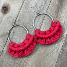 Load image into Gallery viewer, Large Fringe Earrings - Red &amp; Silver
