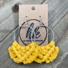 Load image into Gallery viewer, Large Square Knot Earrings - Bright Yellow &amp; Silver
