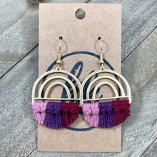 Load image into Gallery viewer, Brass Rainbow Earrings - Pink, Purple, Burgundy

