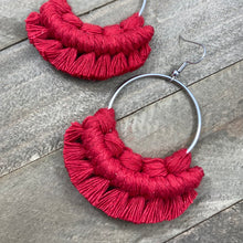 Load image into Gallery viewer, Large Fringe Earrings - Red &amp; Silver
