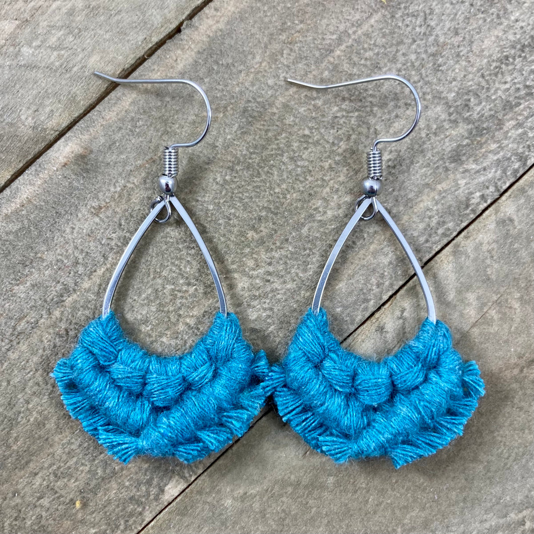 Small Teardrop Fringe Earrings - Turquoise Blue