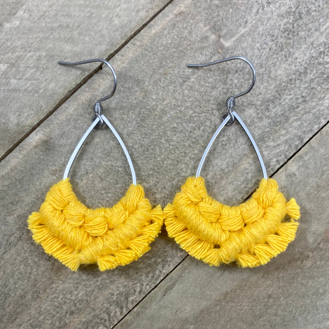 Small Teardrop Fringe Earrings - Bright Yellow