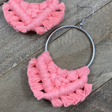 Load image into Gallery viewer, Large Square Knot Earrings - Coral &amp; Silver
