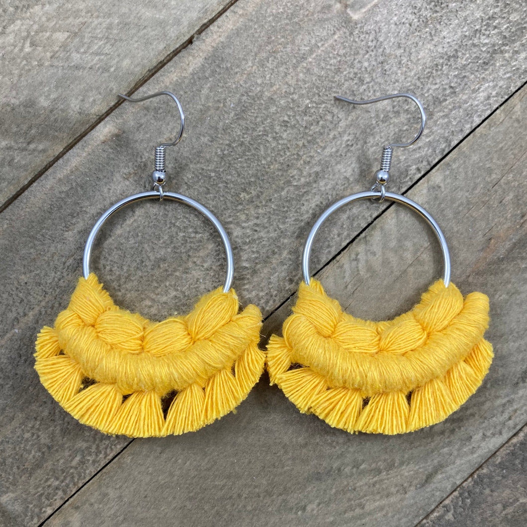 Small Fringe Earrings - Bright Yellow & Silver