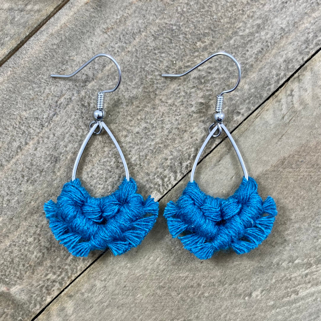 X-Small Teardrop Fringe Earrings - Aqua Blue