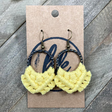 Load image into Gallery viewer, Small Square Knot Fringe Earrings -  Yellow &amp; Bronze
