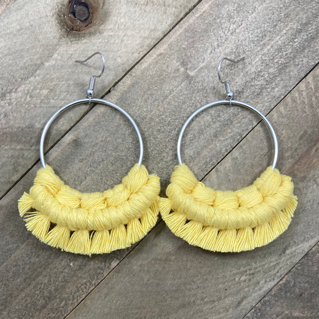 Large Fringe Earrings - Light Yellow & Silver