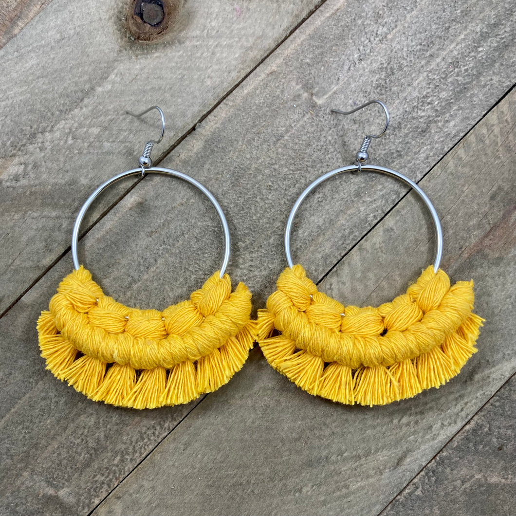 Large Fringe Earrings - Yellow & Silver